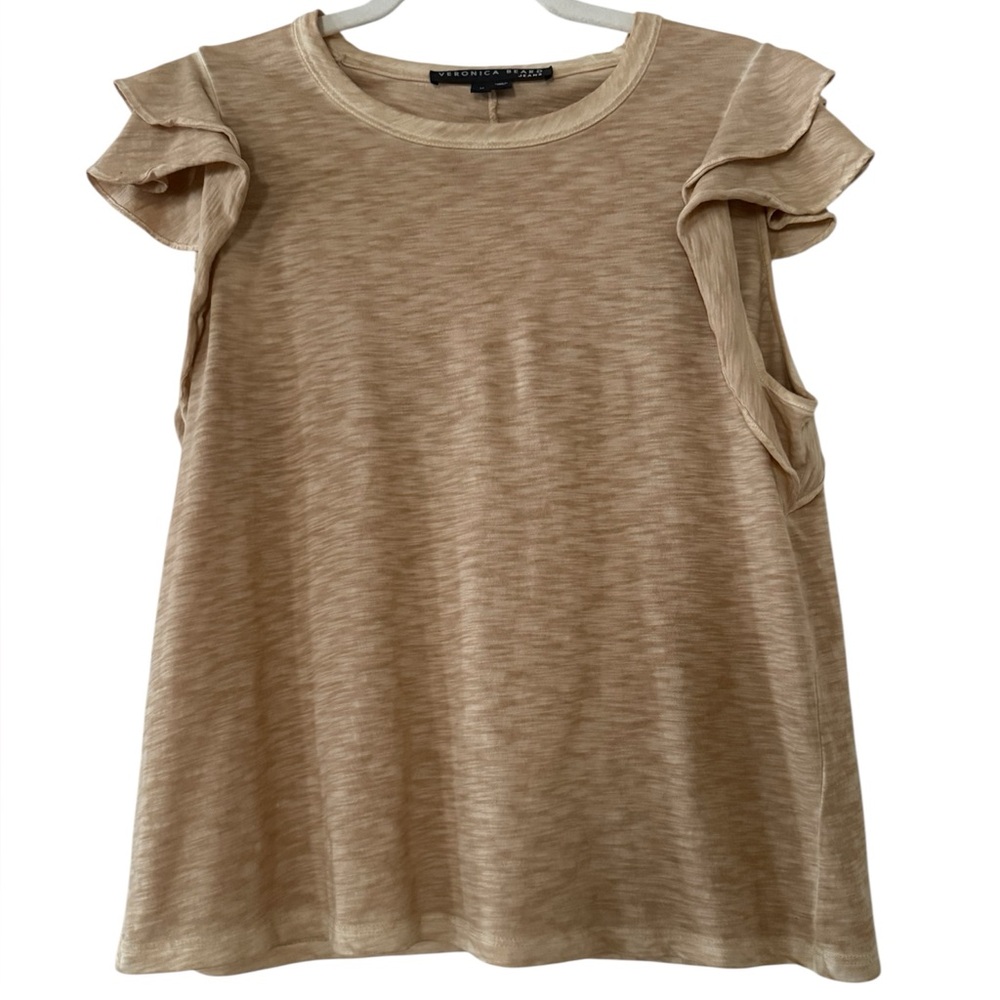 Veronica Beard Akeela Flutter Sleeve Tee – Tan, Size M
